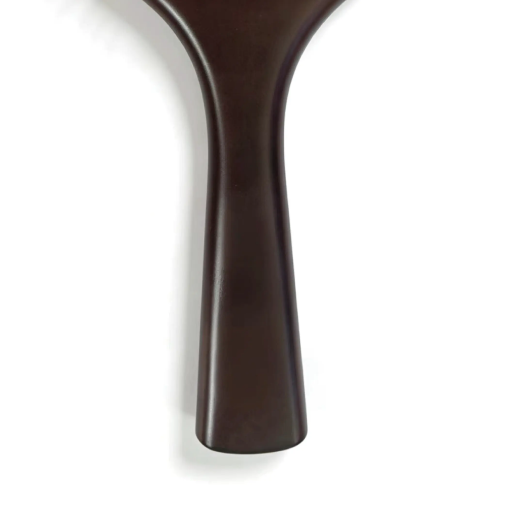 Dark brown finished beech wood handle of AIRMEI paddle hairbrush