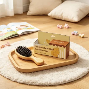 BSFL kids boar bristle hairbrush front view showing boar bristles and black ball tipped pins